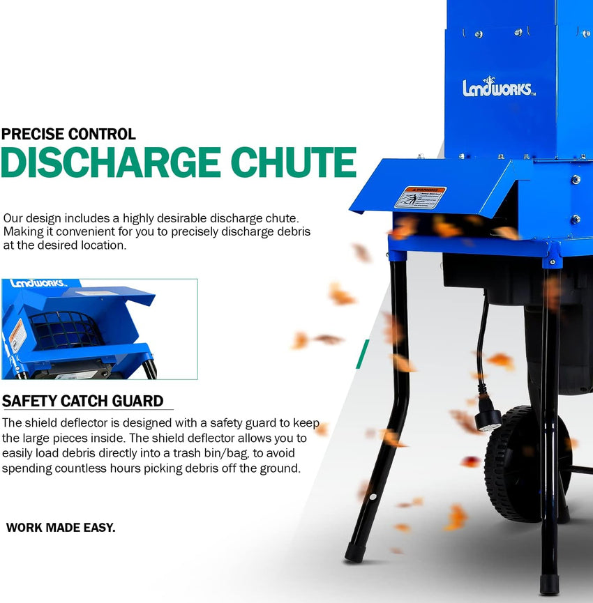 2025 Landworks Leaf Mulcher Shredder Electric Green and Waste Management Heavy Duty 120V AC 11" Inch Cutting Blade .5" Inch Cutting Capacity for Leaves, Grass, & Clippings