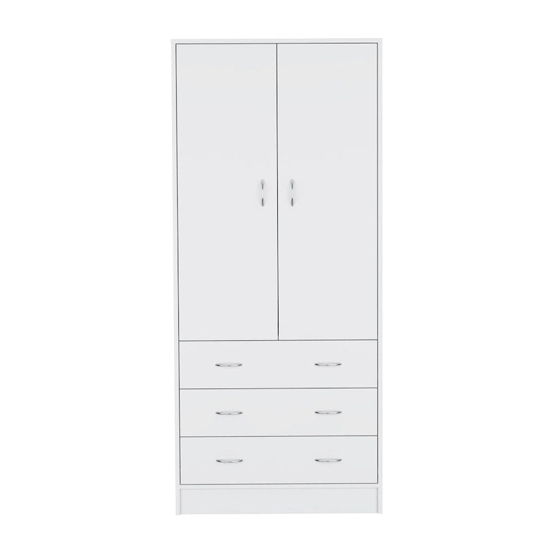 19 Modern Double-door Armoire with 3 Drawers and 1 Hanging Rod for Bedroom