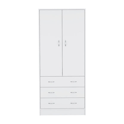 19 Modern Double-door Armoire with 3 Drawers and 1 Hanging Rod for Bedroom