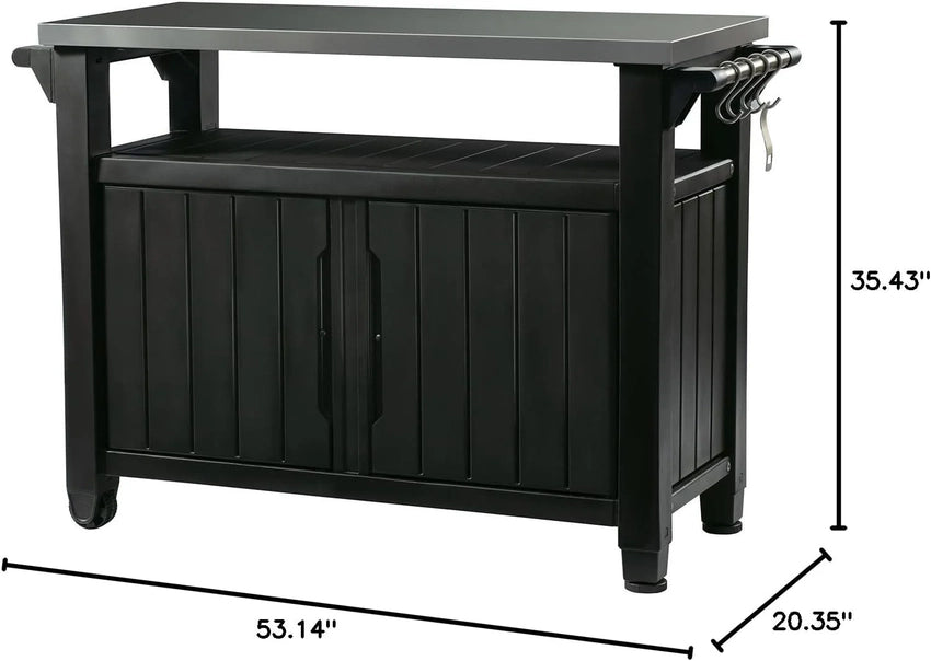 Keter Outdoor Rolling Table Cart for Food Prep, Storage, Bar & Grill, Dark Brown