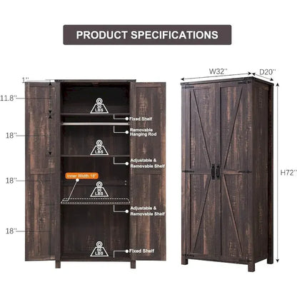 Farmhouse Storage Cabinet, Armoire, Rustic Pantry, Versatile Storage