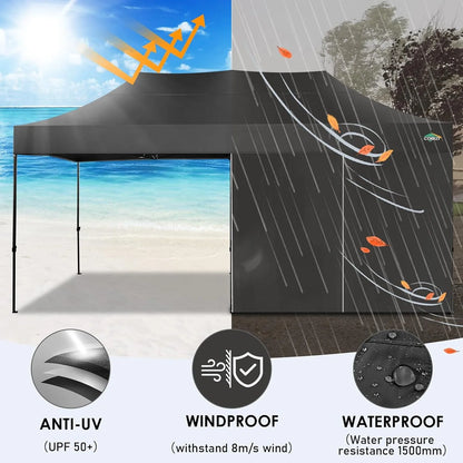COBIZI 10x20 Heavy Duty Pop up Canopy Tent with 6 sidewalls Easy Up Commercial Outdoor Canopy Wedding Party Tents for Parties All Season Wind & Waterproof Gazebo with Roller Bag,Black(Frame Thickened)