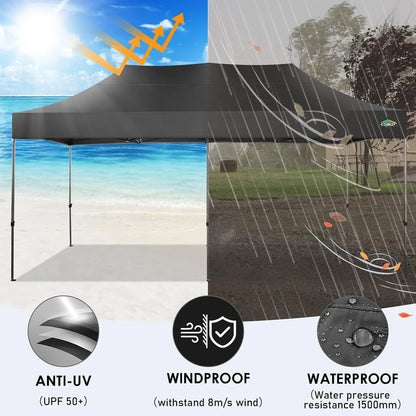 COBIZI 10x20 Heavy Duty Pop up Canopy Tent with 6 sidewalls Easy Up Commercial Outdoor Canopy Wedding Party Tents for Parties All Season Wind & Waterproof Gazebo with Roller Bag,Black(Frame Thickened)