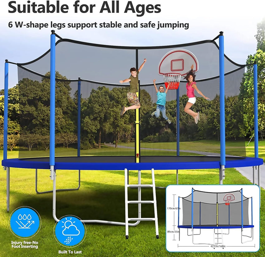 Upgraded 16Ft Trampoline with Basketball Hoop & Net