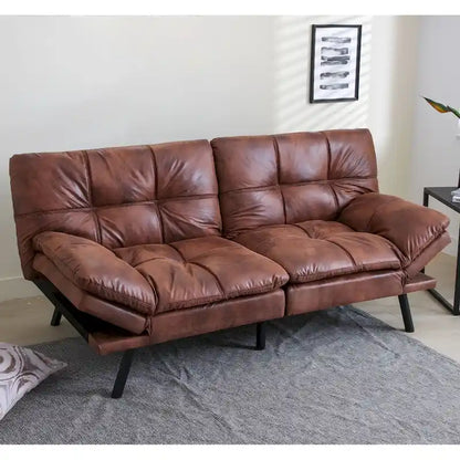 Futon Couch Sofa Bed, Faux Leather Sleeper Futons Convertible Loveseat Furniture for Compact Small Space, Dorm, Living Room