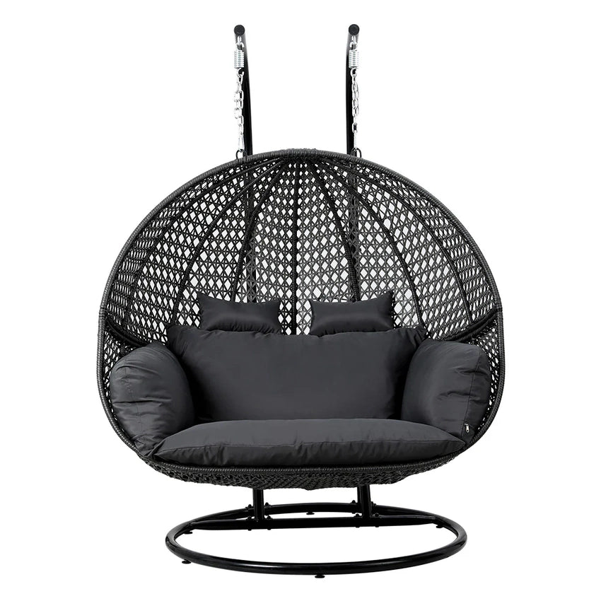 Gardeon Outdoor Egg Swing Chair Wicker Furniture Pod Stand Cushion 2 Seater Grey