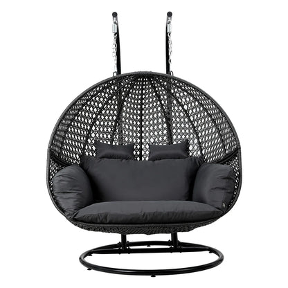 Gardeon Outdoor Egg Swing Chair Wicker Furniture Pod Stand Cushion 2 Seater Grey
