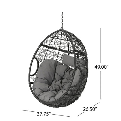 Waterproof Outdoor Wicker Hanging Basket Chair with Cushions, Hammock Seat - 300 lbs Capacity