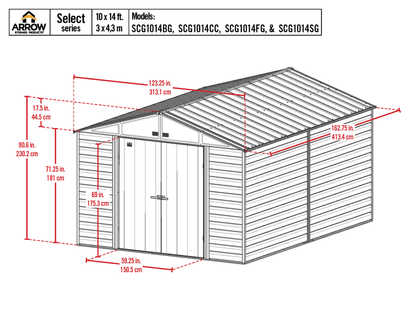 Arrow Select Steel Storage Shed, 10x14, Blue Grey