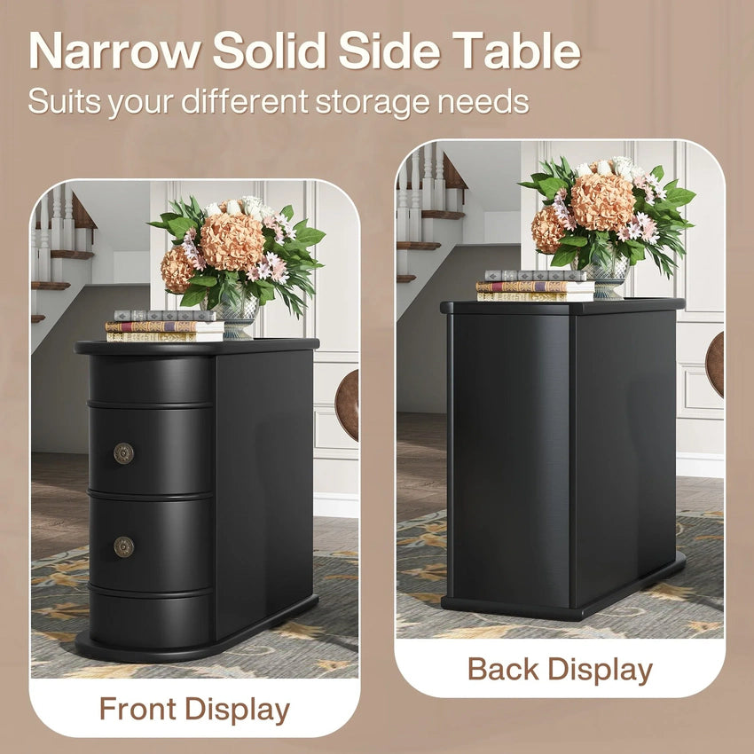 Solid Wood Chairside End Table, Two-Drawer Narrow Side Table Slim