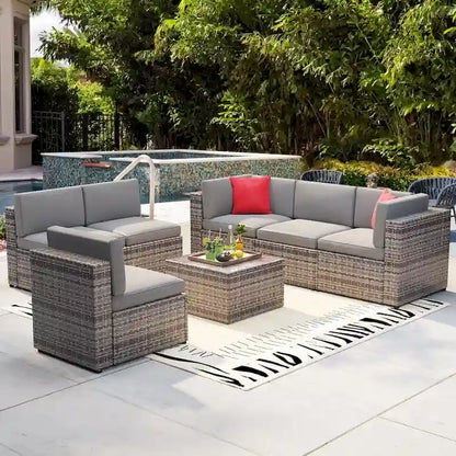 7 Pieces Outdoor Patio Furniture Sets Wicker Sectional Sofa PE Rattan Conversation Sets with Cushions