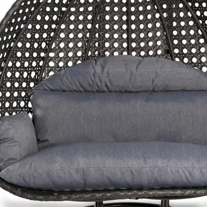 LeisureMod 2 Person Hanging Egg Chair with Stand - Outdoor/Indoor Rattan Wicker Patio Swing Hammock Lounger with Cushions
