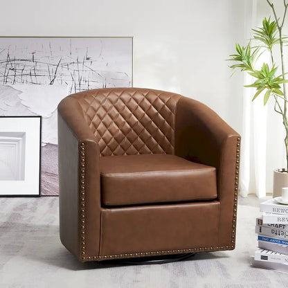 KINWELL 29 Wide Tufted PU Leather Swivel Barrel Chair