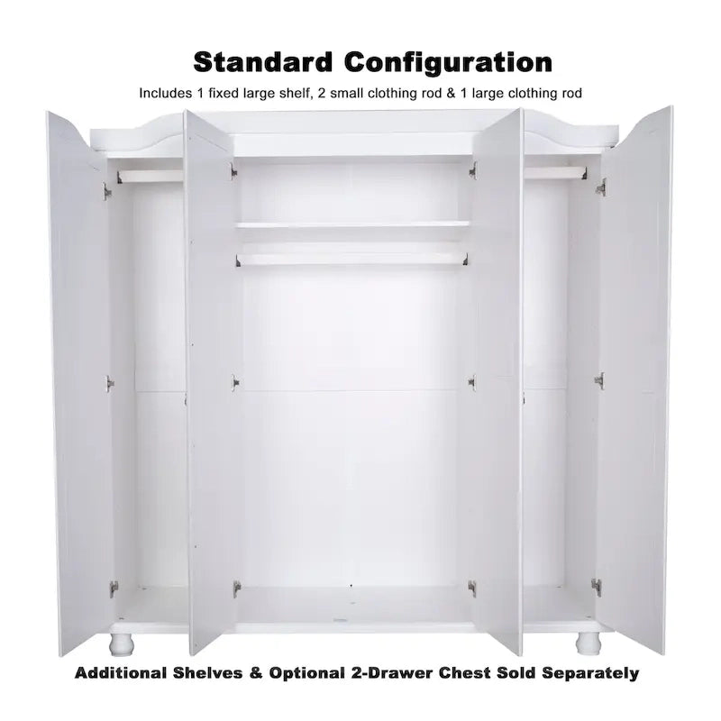 Palace Imports 100% Solid Wood Kyle 4-Door Wardrobe Armoire with Solid Wood or Mirrored Doors