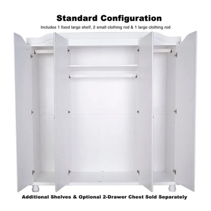 Palace Imports 100% Solid Wood Kyle 4-Door Wardrobe Armoire with Solid Wood or Mirrored Doors