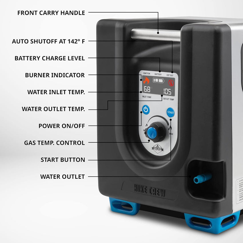 2025 Portable Propane Water Heater & Shower Pump w/Built-in Battery | Compact Outdoor Cleaning & Showering System w/LCD, Safety Shutoff & Carry Case, Instant Hot Water for Camping & Hiking