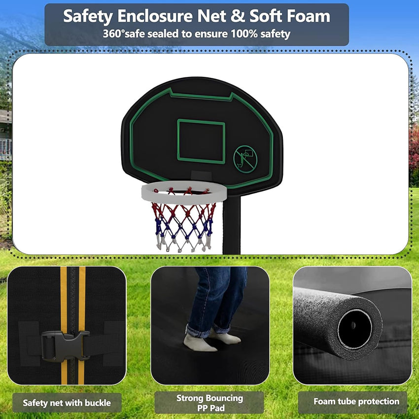 Upgraded 16Ft Trampoline with Basketball Hoop & Net
