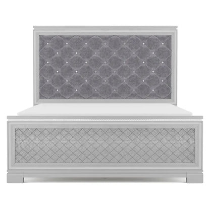 Seleena Glam Silver Wood 5-Piece Tufted Panel Bedroom Set with USB Port by Furniture of America