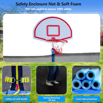 Upgraded 16Ft Trampoline with Basketball Hoop & Net