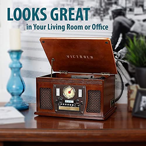 Victrola 8-in-1 Bluetooth Record Player & Multimedia Center, Built-in Stereo Speakers – Turntable, Wireless Music Streaming