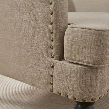 Set of 2 Arm Chair Upholstered Button Tufted Accent Chair with Lumbar Pillow Beige/ Grey/ Light Blue