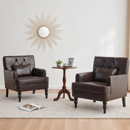 Set of 2 Arm Chair Upholstered Button Tufted Accent Chair with Lumbar Pillow Beige/ Grey/ Light Blue