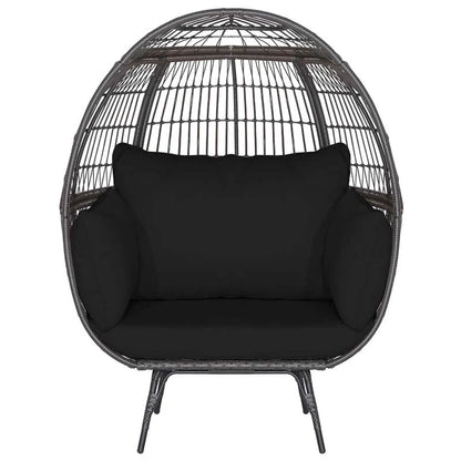 Oversized Wicker Egg Chair with 4 Cushions, Steel Frame Basket Chair Indoor Outdoor Patio Lounge Chair