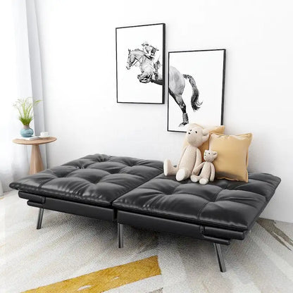 Futon Couch Sofa Bed, Faux Leather Sleeper Futons Convertible Loveseat Furniture for Compact Small Space, Dorm, Living Room