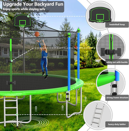 Upgraded 16Ft Trampoline with Basketball Hoop & Net
