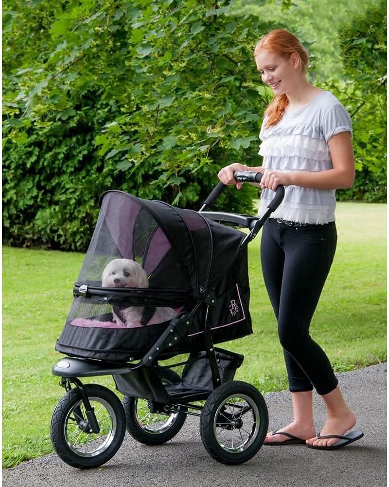 2025 No-Zip NV Pet Stroller for Cats/Dogs, Zipperless Entry, Easy One-Hand Fold, Gel-Filled Tires, Plush Pad + Weather Cover Included, 3 colors