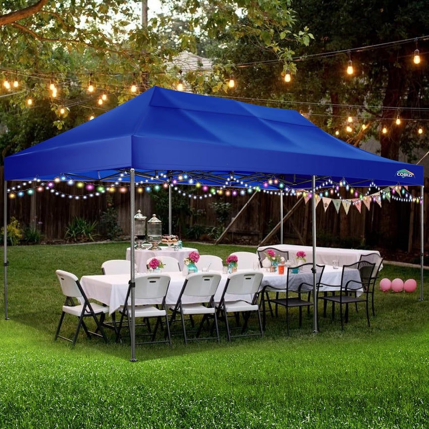 COBIZI 10x20 Heavy Duty Pop up Canopy Tent with 6 sidewalls Easy Up Commercial Outdoor Canopy Wedding Party Tents for Parties All Season Wind & Waterproof Gazebo with Roller Bag,Black(Frame Thickened)