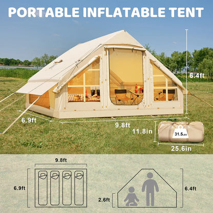 2025 6 Person Inflatable Camping Tent with Pump, 10ft x7ft Glamping Family Tent Easy Setup 4 Season Waterproof Windproof Outdoor Blow Up Tent Luxury Oxford Cabin with Mesh Windows & Doors sgtnighsdesigns