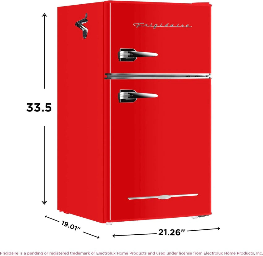 Frigidaire Retro Mini Fridge with Freezer & Side Bottle Opener-Small 2 Door Refrigerator for Office Bar or College Dorm Room-3.1 Cu Ft – 19”"D x 20.5" W x 33.5" H