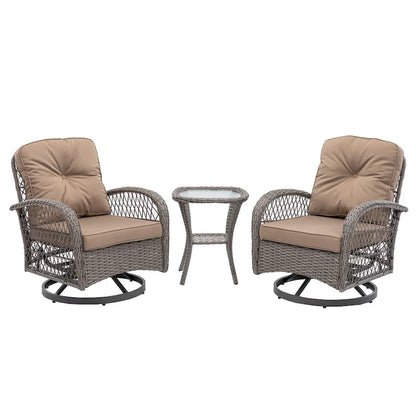 3 Pieces Outdoor Swivel Rocker Patio Chairs, 360 Degree Rocking Patio Conversation Set