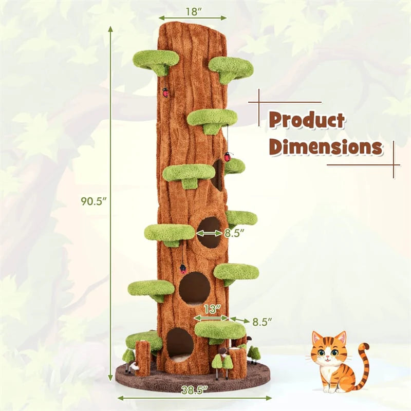 90.5" Tall Luxury Simulation Cat Tree, Modern Realistic Multi-Level Cat Tower w/ 5 Condos & Sisal Scratch Pad, Large Lifelike Indoor Cat Tree
