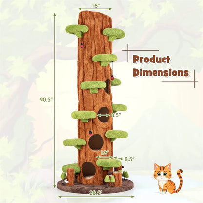 90.5" Tall Luxury Simulation Cat Tree, Modern Realistic Multi-Level Cat Tower w/ 5 Condos & Sisal Scratch Pad, Large Lifelike Indoor Cat Tree