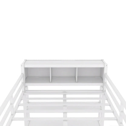 Off-White Metal Loft Bed with Desk and Wardrobe - Full Size