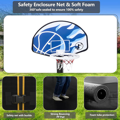 Upgraded 16Ft Trampoline with Basketball Hoop & Net