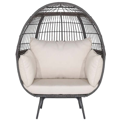 Oversized Wicker Egg Chair with 4 Cushions, Steel Frame Basket Chair Indoor Outdoor Patio Lounge Chair