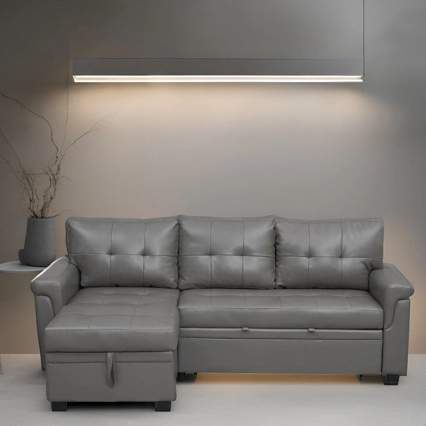 Reversible Sectional Sofa with Pull-Out Sleeper Bed, Hidden Storage Chaise, Durable Legs,