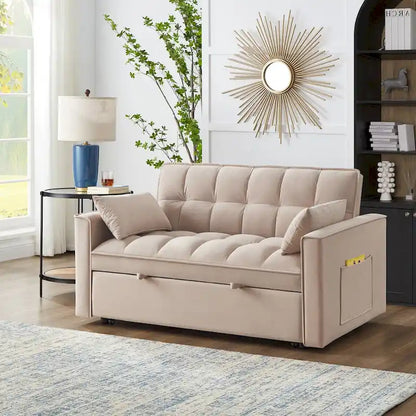 4-in-1 Pull-Out Sleeper Sofa Bed - Loveseat in Velvet -Convertible Couch Bed with Reclining Backrest,2 Side Pockets