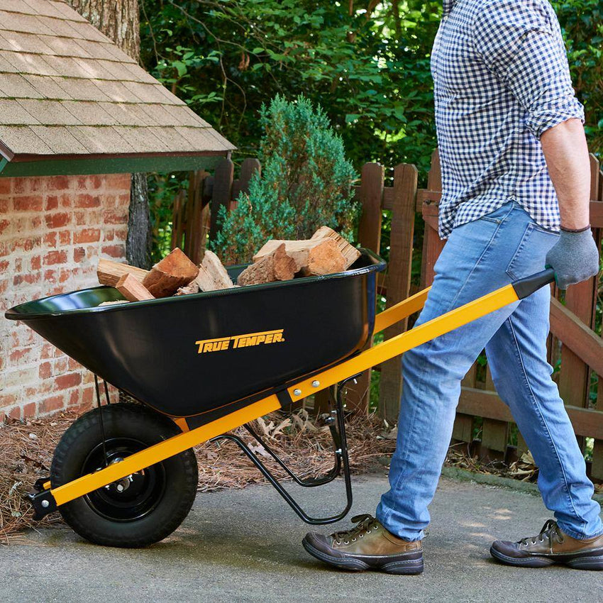 2025 True Temper R6STFFEC 6 cu. ft. Barrow in a Box Steel Wheelbarrow with Never Flat Tire and Steel Handles