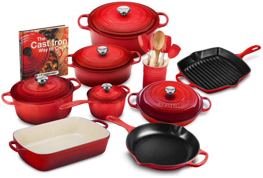2025 20-piece Signature Cast Iron Cookware Set,10.25′′ Skillet,1.75-quart Saucepan with Lid