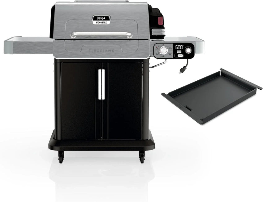 Ninja FlexFlame, Grill and Smoker, Electric and Propane Grill, Roaster, BBQ Grill, 5-in-1 Cooking System, 3 Burner, Digital Control, Outdoor Cooking, Griddle, Pizza Maker, Stainless Steel, PG301