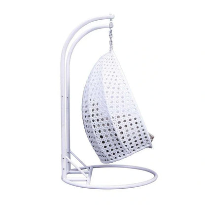 LeisureMod 2 Person Hanging Egg Chair with Stand - Outdoor/Indoor Rattan Wicker Patio Swing Hammock Lounger with Cushions