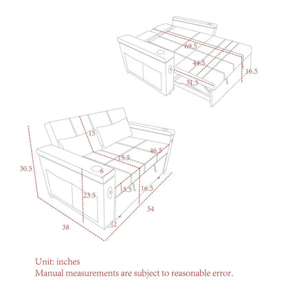 54 Pull-Out Sleeper Sofa Bed, 2 Seat Recliner Sofa Bed with Storage, Lumbar Pillow, USB Power Outlet