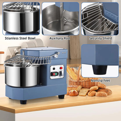 2025  8Qt Commercial Food Mixer, 450W Dual Rotating Dough Kneading Machine w Food-grade Stainless Steel Bowl, Security Shield & Timer, Commercial