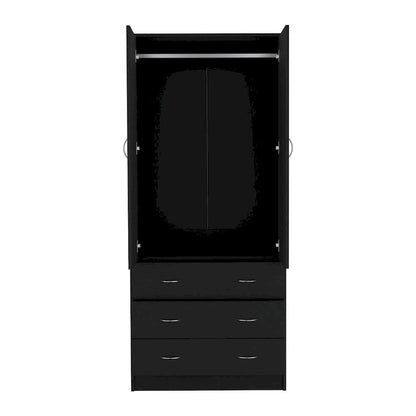 19 Modern Double-door Armoire with 3 Drawers and 1 Hanging Rod for Bedroom