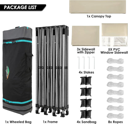 COBIZI 10x20 Heavy Duty Pop up Canopy Tent with 6 sidewalls Easy Up Commercial Outdoor Canopy Wedding Party Tents for Parties All Season Wind & Waterproof Gazebo with Roller Bag,Black(Frame Thickened)