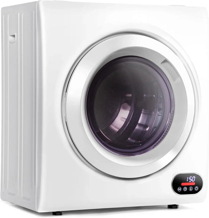 Compact Laundry Dryer, 3.5 cu ft Front Load Stainless Steel Clothes Dryers With Exhaust Pipe, 1500W, LCD Control Panel Four-Function Portable Dryer For Apartments, Home, Dorm, White